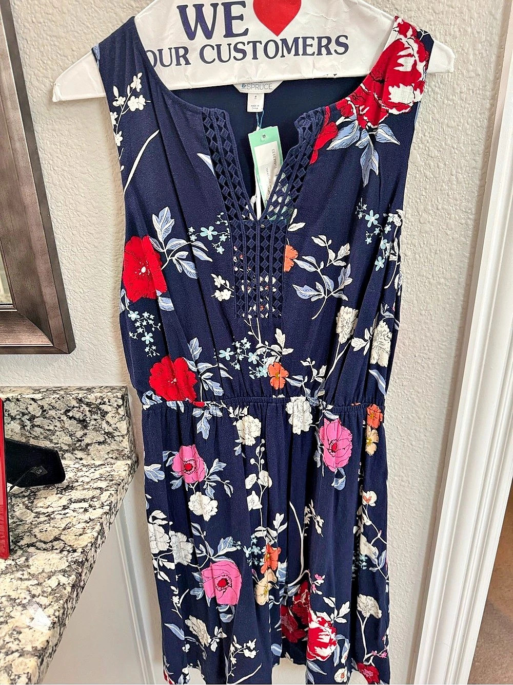 Market & Spruce Floral Mini Dress in Blue & Red Size Medium NWT